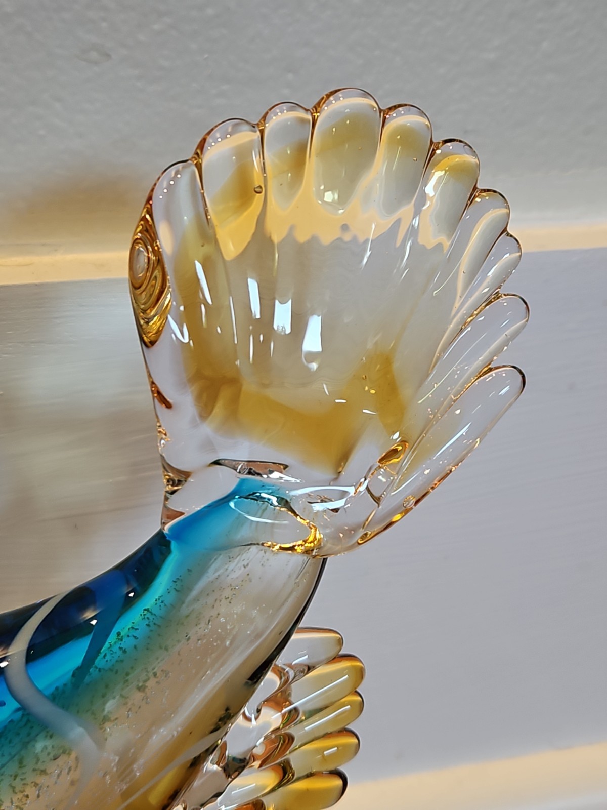 Vintage GCA Art Glass Murano Style Fish Blown Glass Hand Blown 9″ Silver Fleck