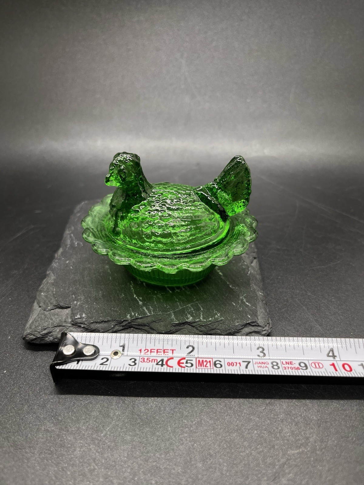 Mosser Glass Miniature Slag Hunter Green Hen On a Nest Salt Cellar