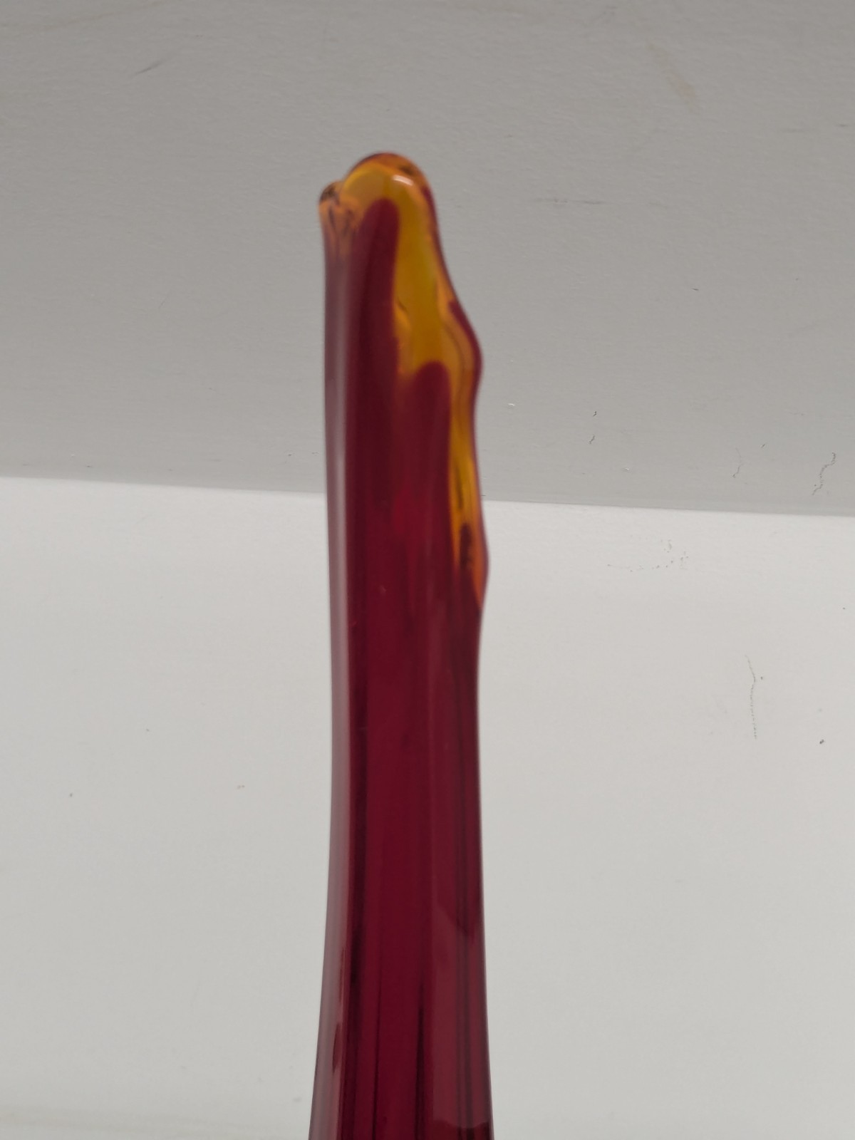 Vintage Viking Glass Epic Column Ribbed Pedestal Swung Vase Ruby 13.25″ Glows