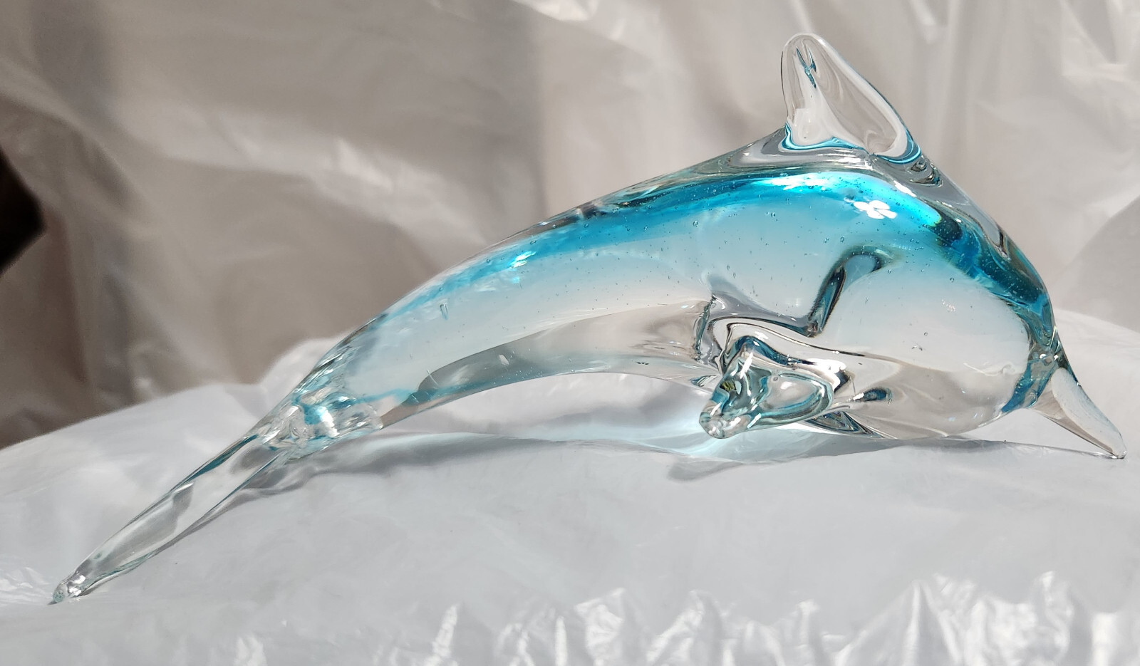 Dolphin Hand Blown Art Glass Blue/Turquoise/Teal/Clear 6.5″ Paperweight A Beauty
