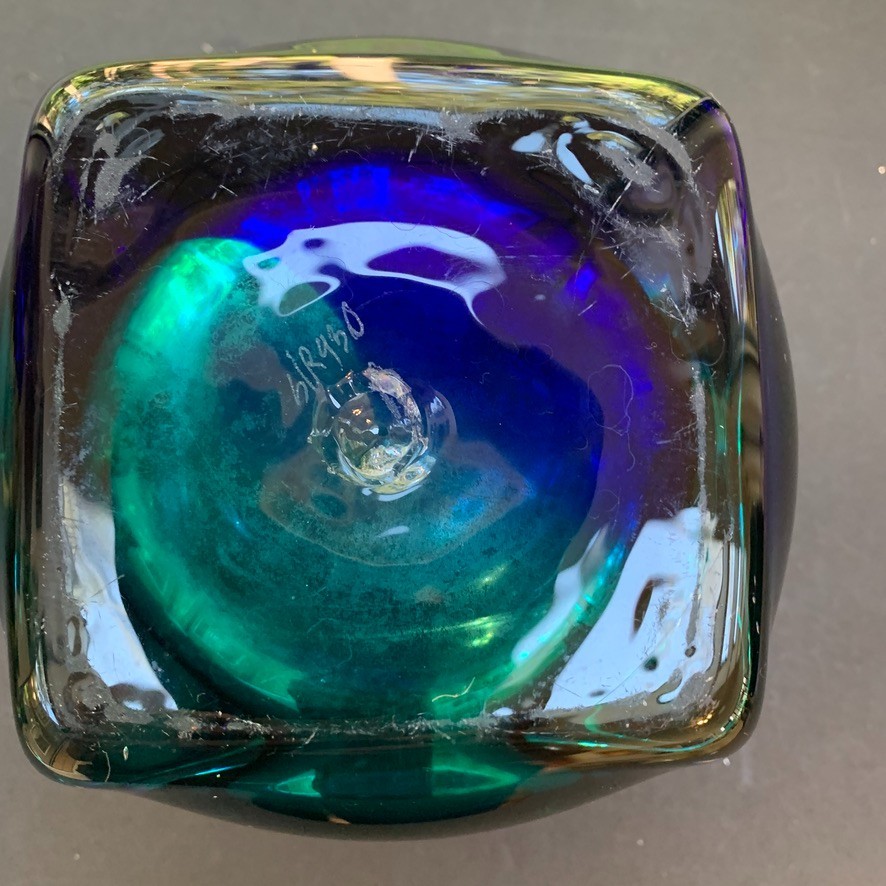 Hand Blown Signed Bowl/Vase Blue Green SUPER HEAVY – Stunning 5.5×4.5″ Siraso???