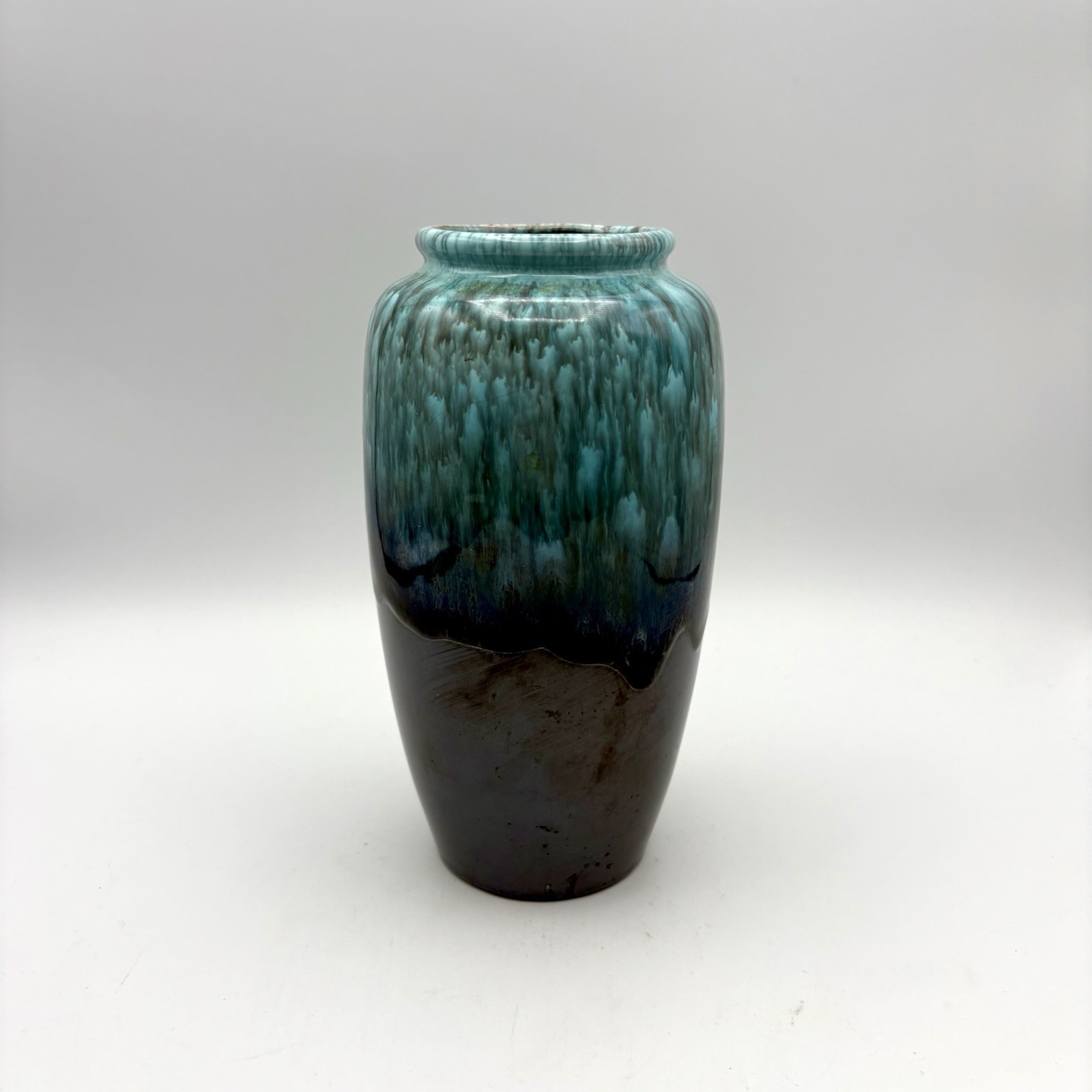 Vintage Drip Glaze Pottery Vase Brown Green Teal Blue High Gloss