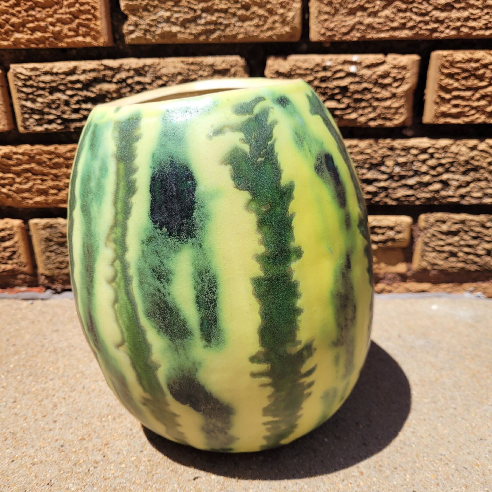 Patricia Garrett Watermelon Pottery Vase 1989 Great Impressions Crazing