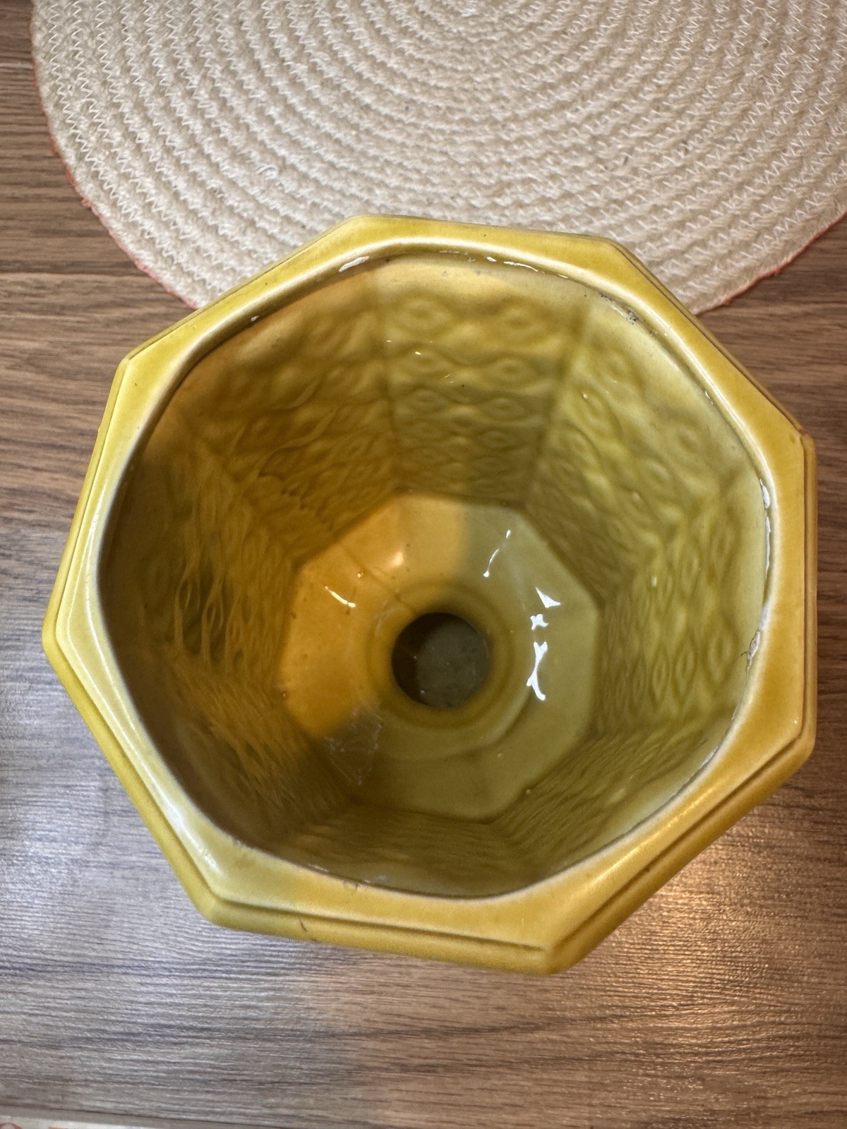 Vintage Relpo 5960 Ceramic Planter MCM Geometric Chartreuse And White 7”