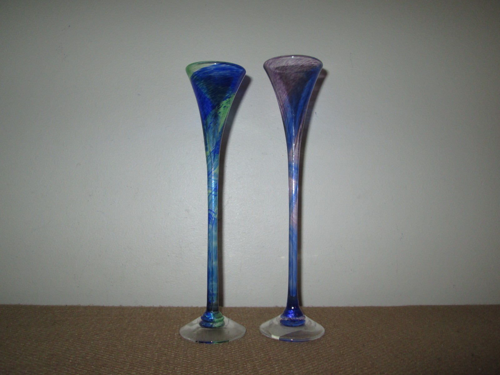 2 HELENA GIBSON Handblast Blown ArtGlassSweden Candle Holders / Champagne Flutes