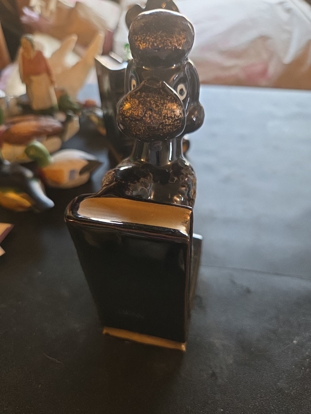 Vintage Japan Glazed Brown Pottery Poodle Bookends with Pen Holders 6 1/4″ Tall