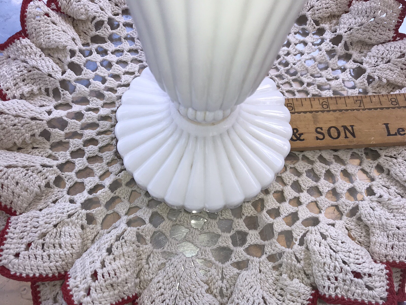 Vintage Westmoreland Milk Glass Drape & Tassel Fluted Vase Gold White 9 1/4 inch