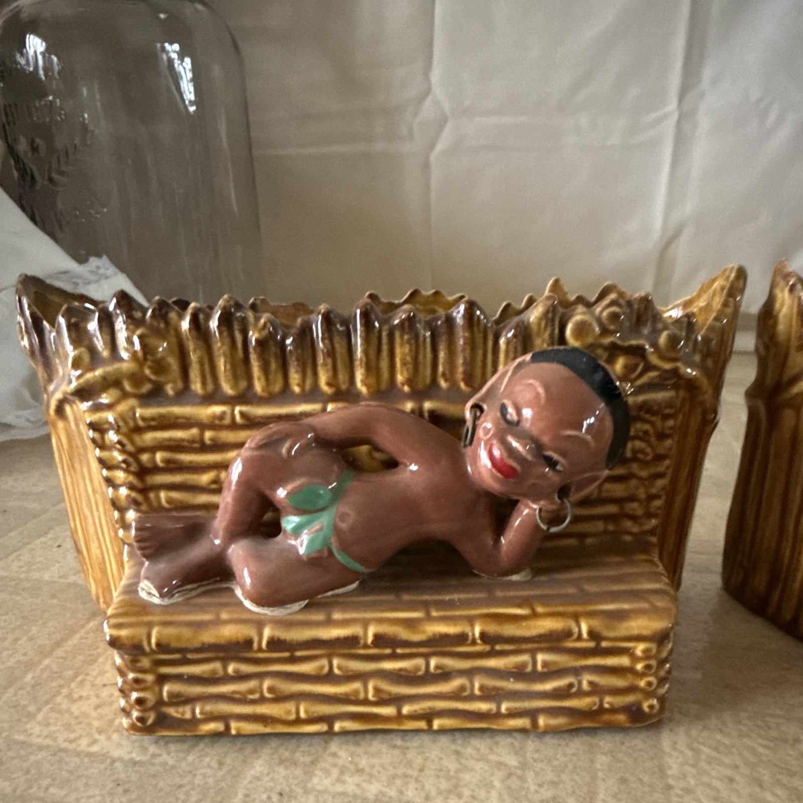 VINTAGE MID CENTURY GILNER HAPPY CANNIBAL ISLAND HAWAIIAN BOY & GIRL PLANTER