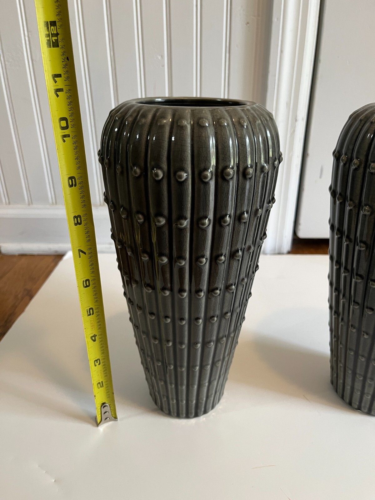 Dot Ceramic Gray GLAZE w/dots pair of Vases Home Decor 10.5 in. tall