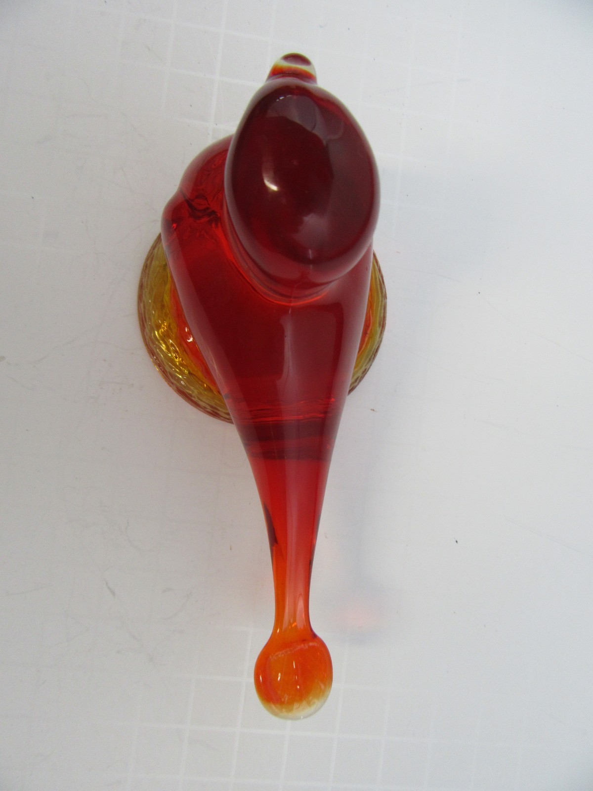 216. Vintage Kanawha Amberina Glass Bird Figurine 5″ Red and Gold Color