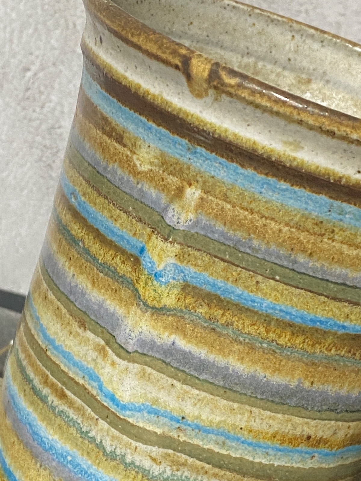 1970s Okela Stoneware Denmark Vase 8″ Tall Striped Mid Century Modern MCM