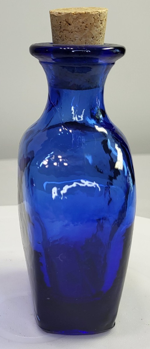 Vintage Square Cobalt Blue Glass Decor Decanter Bottle With Cork Stopper