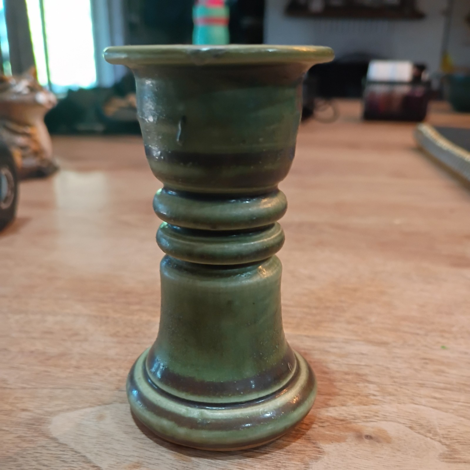 Frog Pottery Matte Green Glaze Toad 3.5″ Candlestick