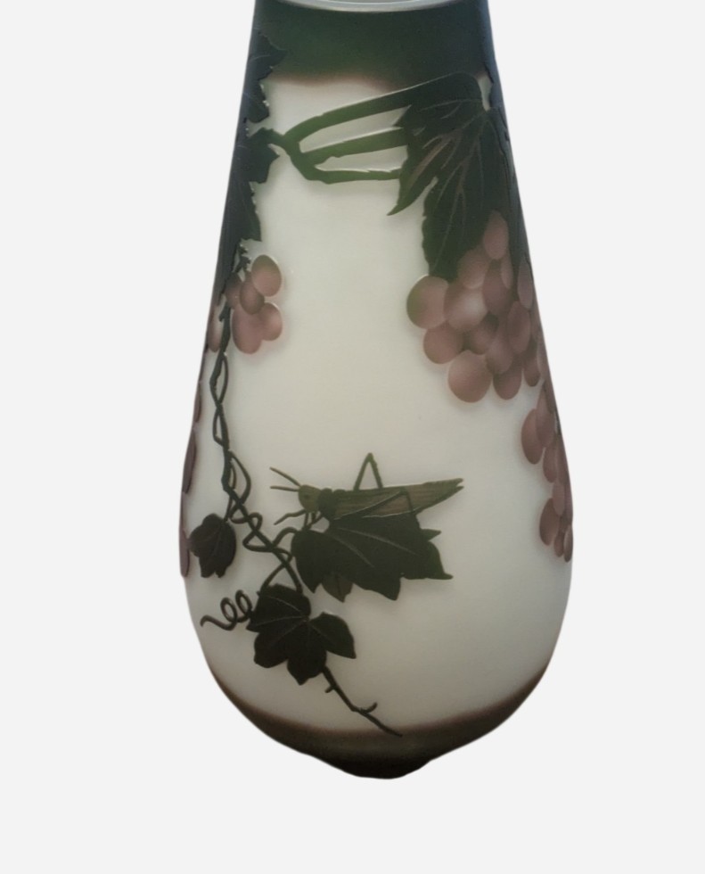 Galle Style Cameo Glass Vase – Grape & Vine Motif Art Nouveau