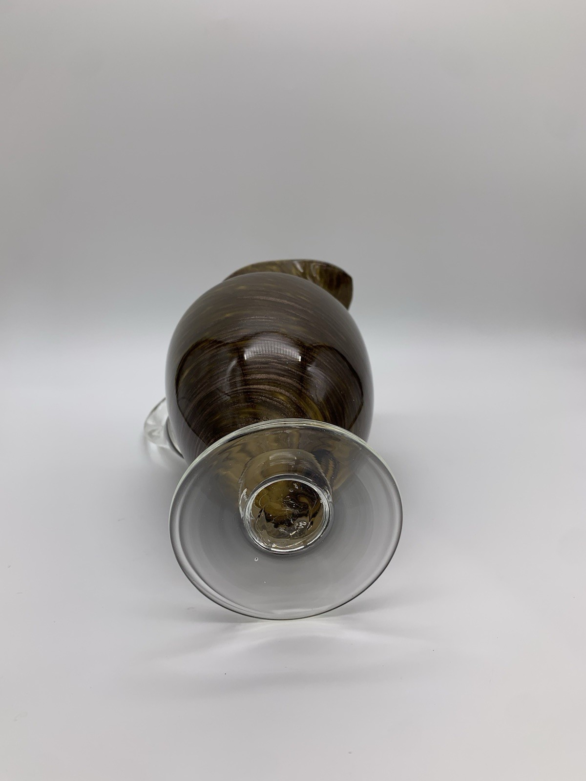 Vtg. Smokey Ornate Gold Glitter Accent Swirl Art Glass Pitcher Vase With Handle