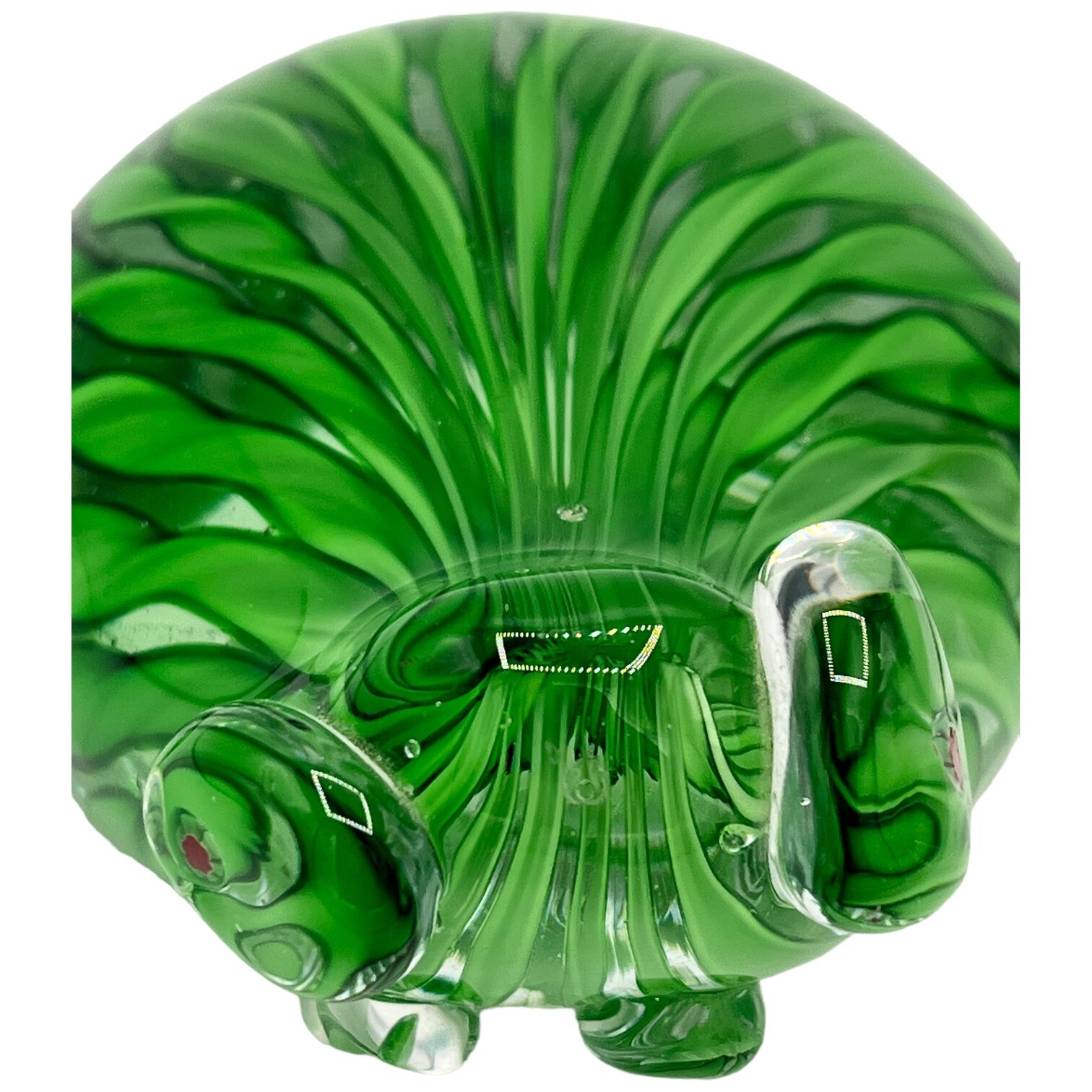 Green Ribbon Art Glass Frog Toad Figurine Paperweight Millefiori Eyes READ