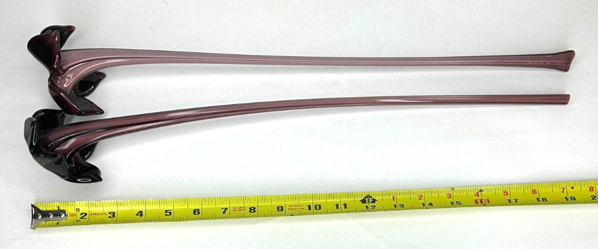 Art Glass Flowers 20″ Long Purple with Glitter Open Petal Long Stem Lot of 2