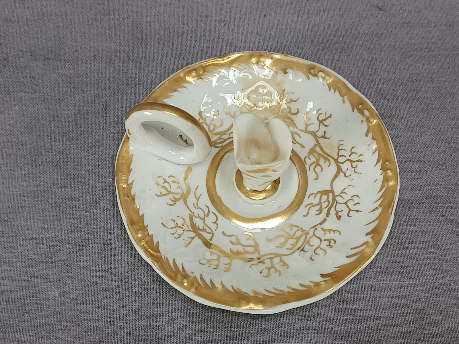 British Gold Vines Bone China / Soft Paste Porcelain Chamberstick C. 1820-1830