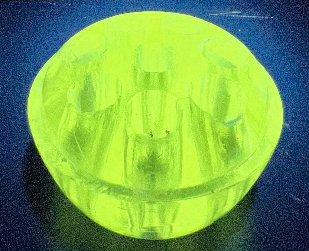 Vintage Uranium Glass Flower Frog Round Floral Vase Insert UV Reactive