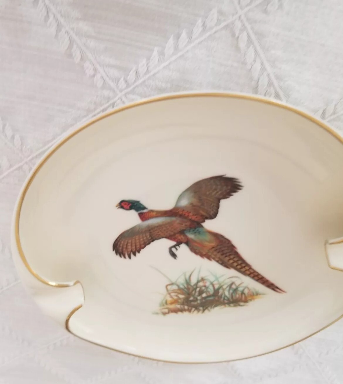 Vintage Lenox Pheasant Ashtray 24k Gilded Rim