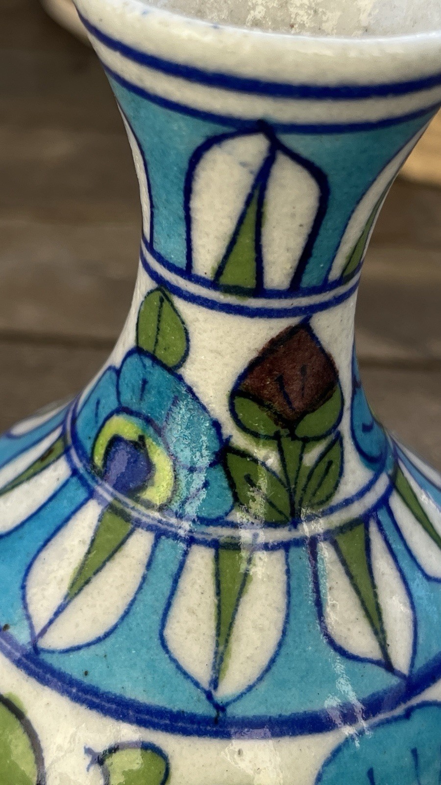 Vintage Jaipur Blue Pottery 5.5″ Floral Bud Vase Hand Painted India Folk Art