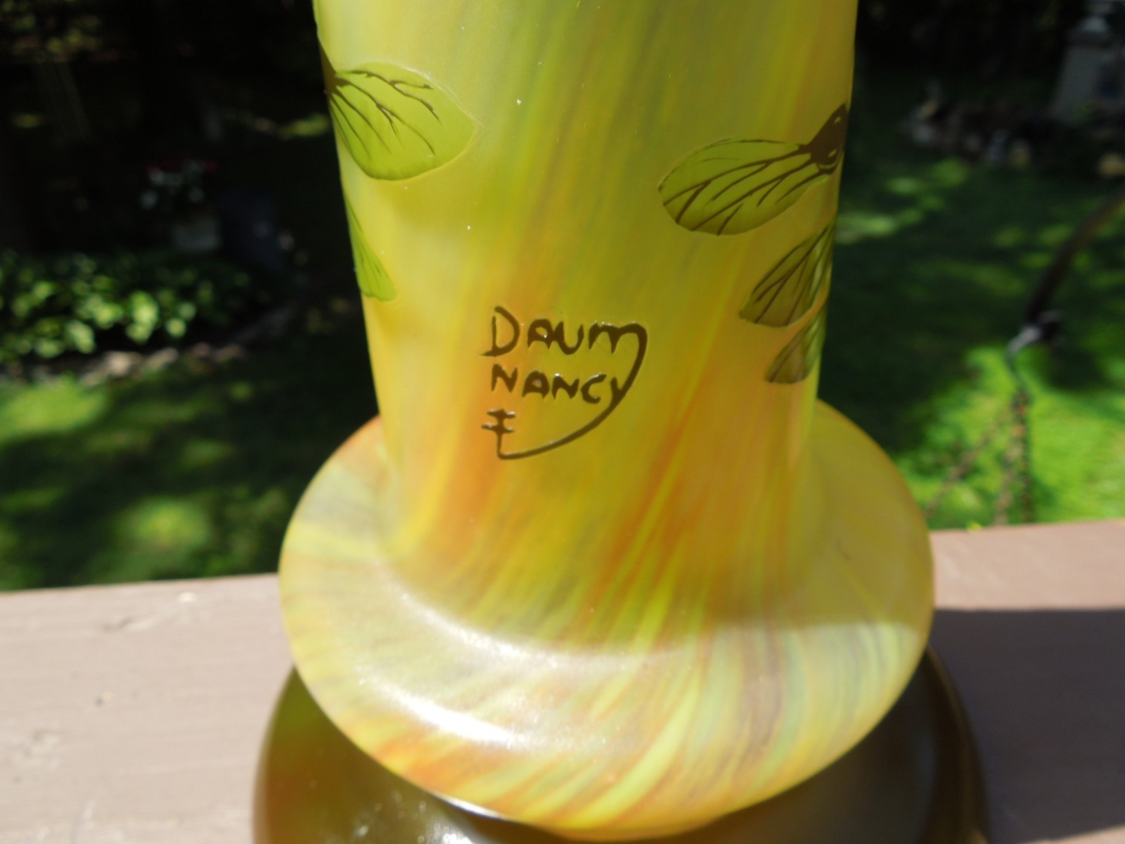 Art Deco, Style of Nancy Daum, TIP, Green Art Glass Lamp Base 17.5″ H