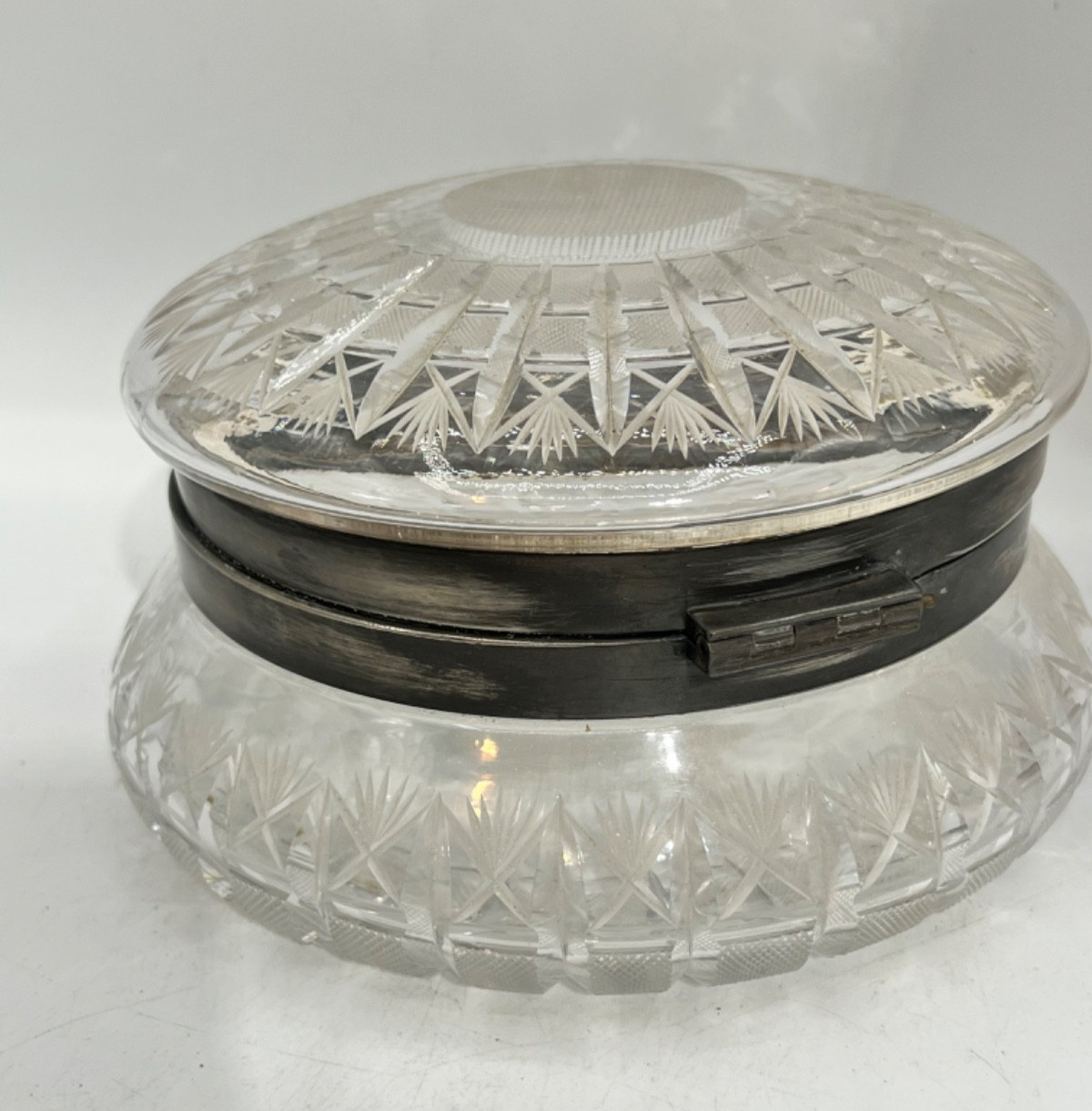American Brilliant Cut Glass Pairpoint Jewel box with Silver Mounts