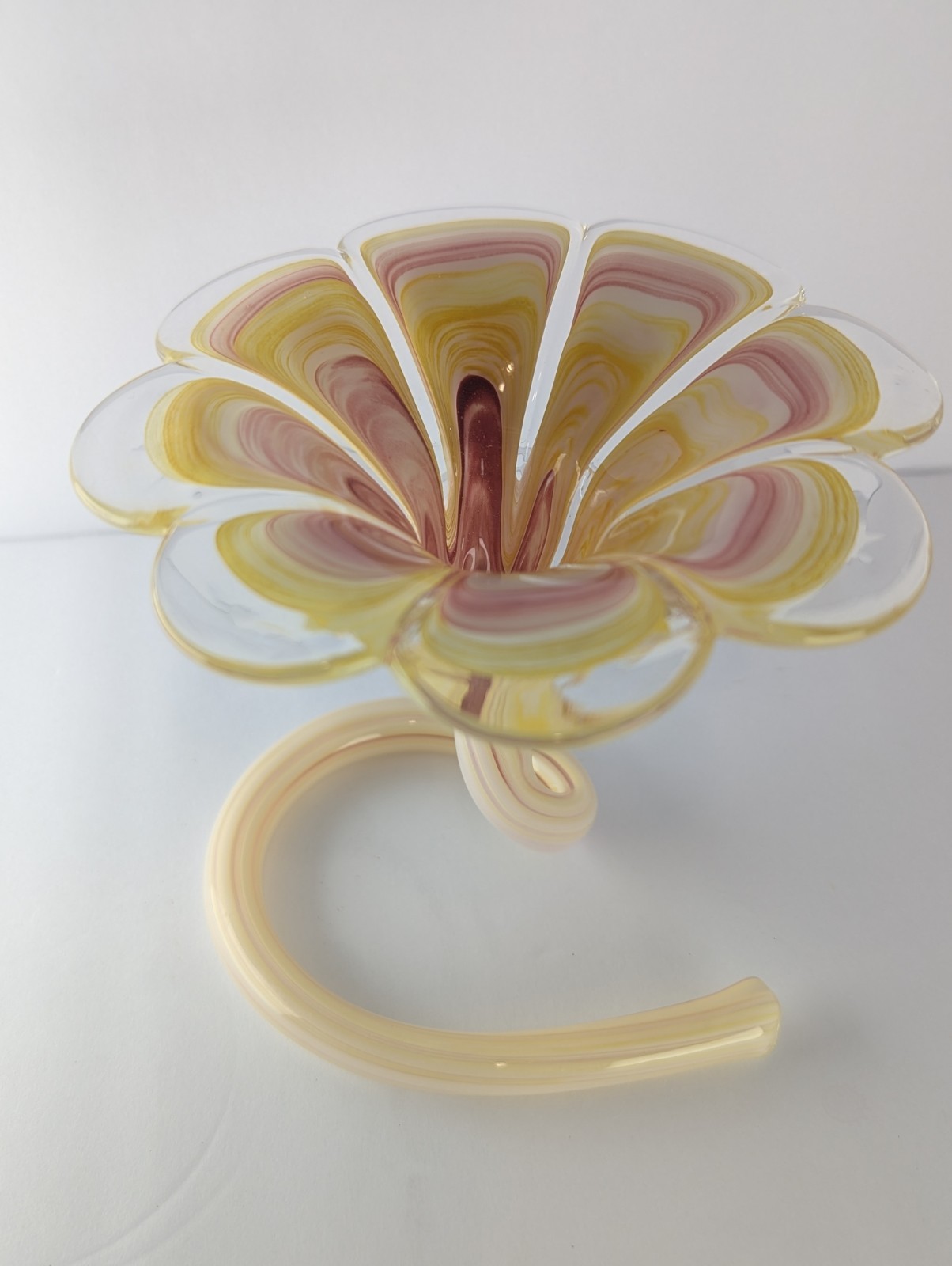 Glass Art Flower Vase. Handmade Vintage Yellow And Pink.