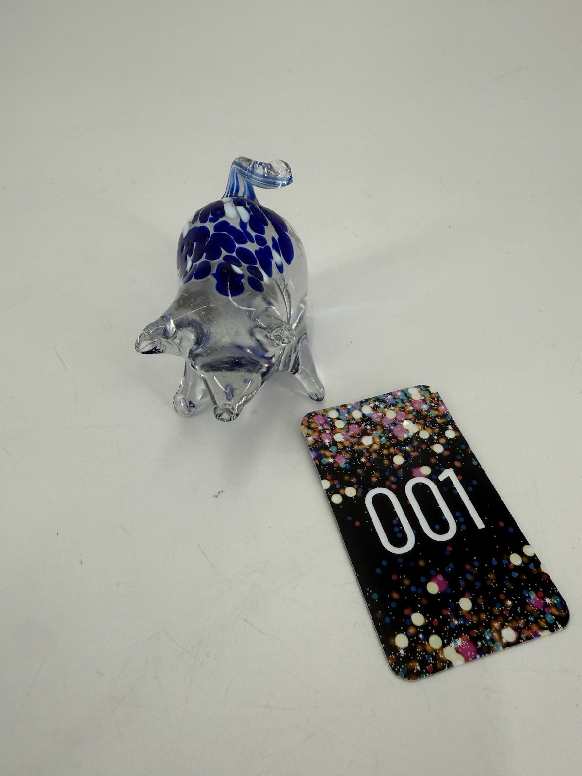 A Blown clear and blue speckled art glass Pig Figurine