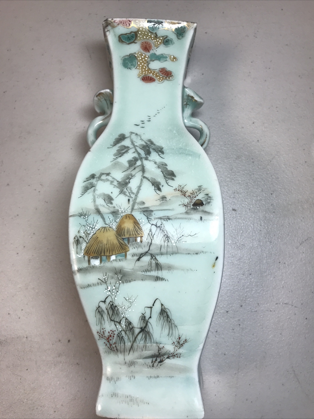 Caledon Vase Hand Painted Signed Chinese Import 10″ Antique Signed