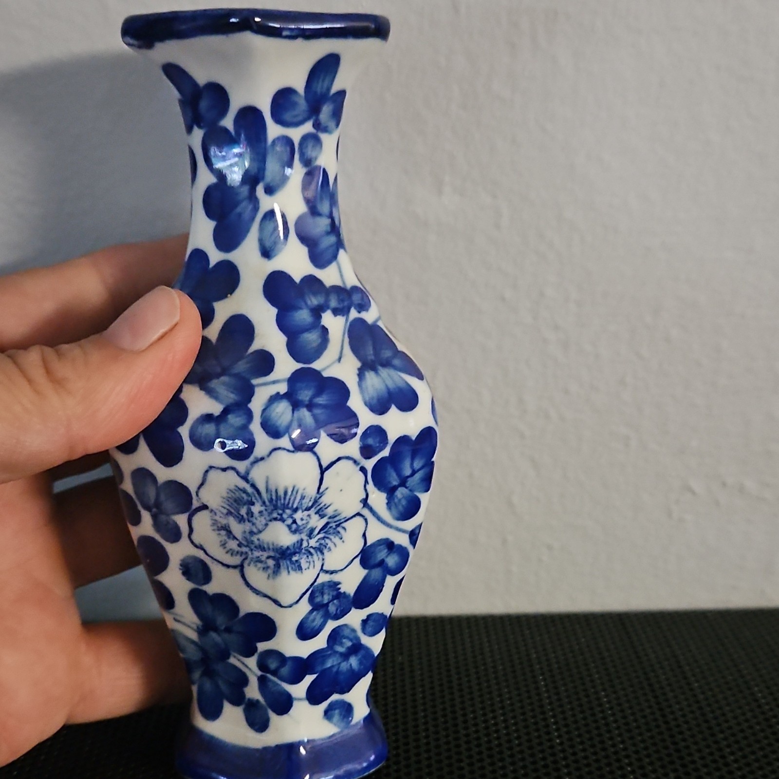 Blue White Ceramic Floral Vase Glossy Decorative Blue and White Pottery