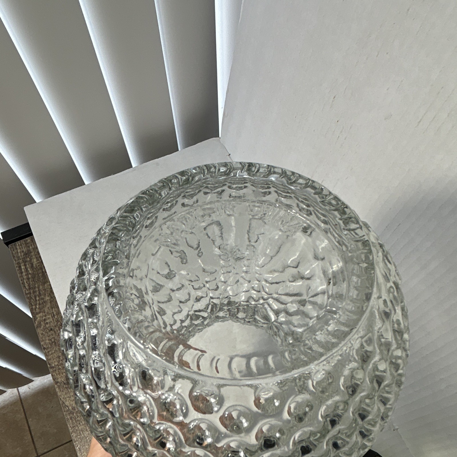 Clear Textured Hobnail Glass Vase Flared Rim Abstract Theme 7 in Tall