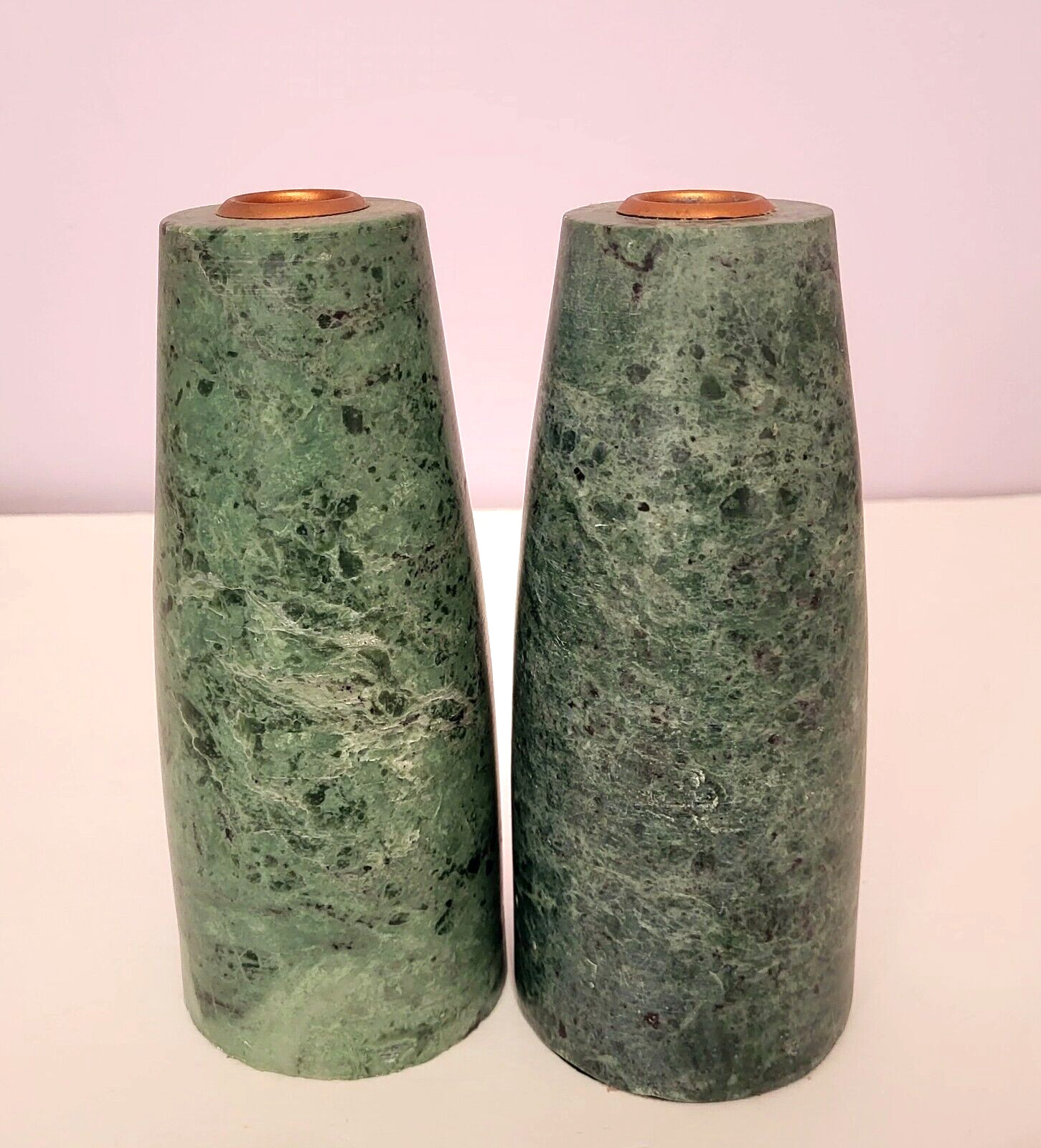 Pair Tall Solid Marble Green Taper Candle Holders Discontinued Threshold 7″