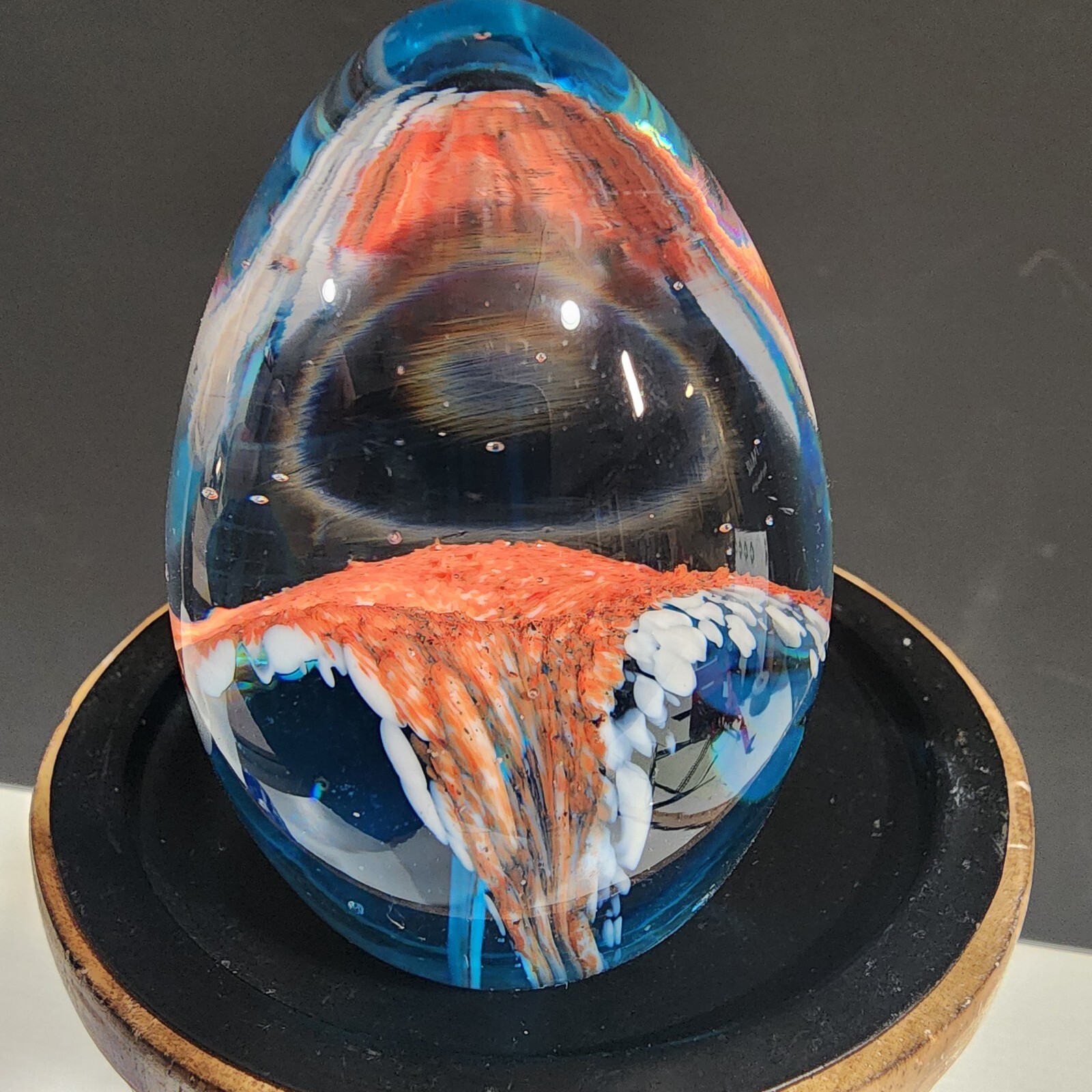 2 Vintage Glass Paperweights ~ Swirl Art Glass ~Egg Shaped