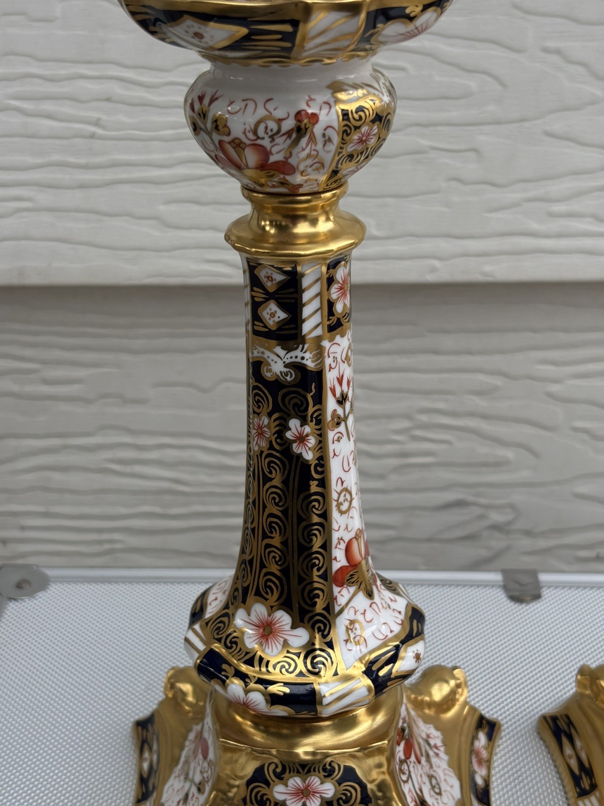 Pair Royal Crown Derby Old Imari Large Candlesticks 10.5in Excellent