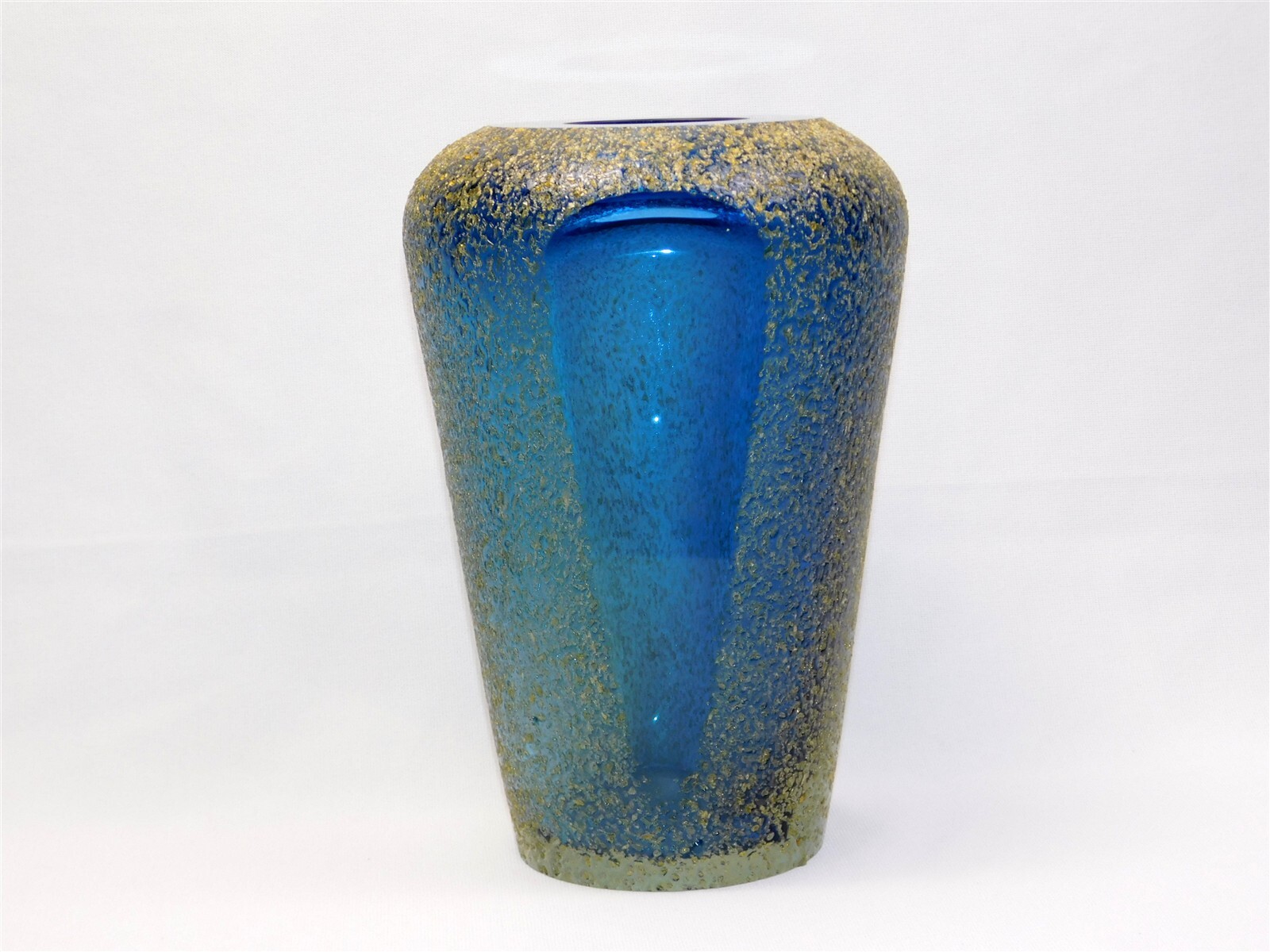 Vtg MCM MURANO Glass Sommerso Mandruzzato Cobalt Blue Textured Vase Italy 9.75″