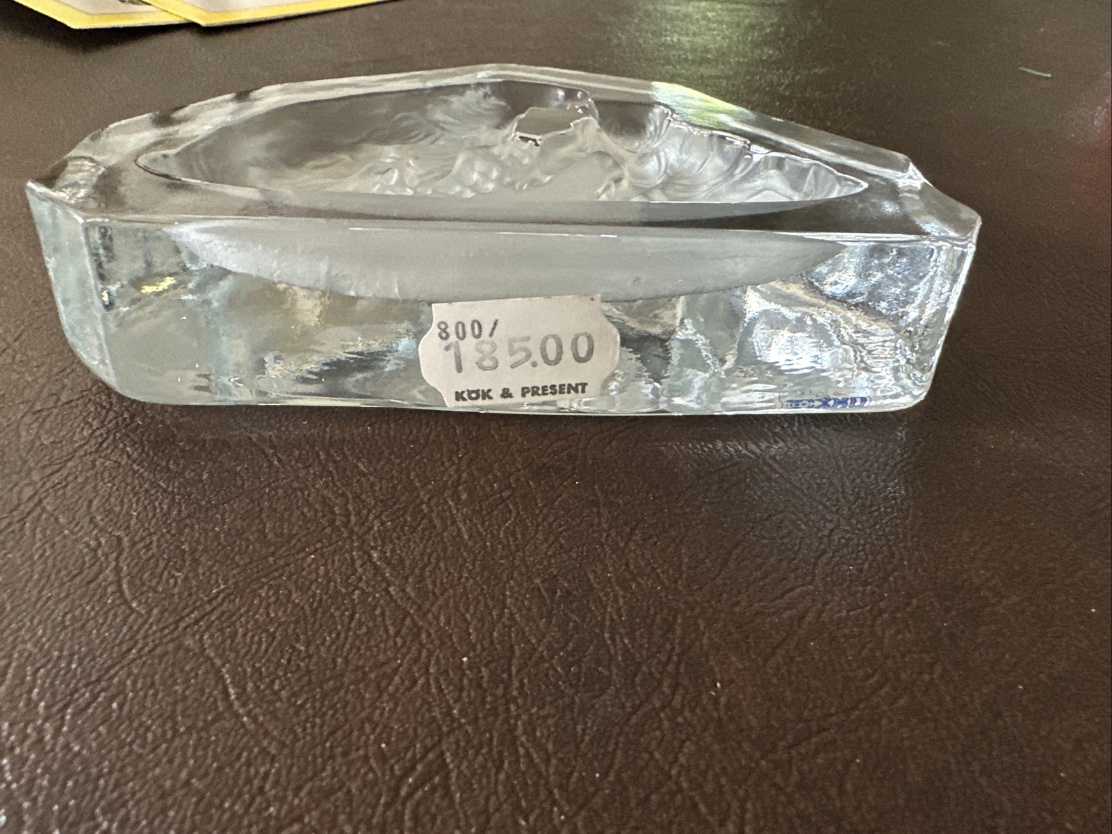 Nybro Sweden Art Glass Crystal Dog and Children Paperweight Signed