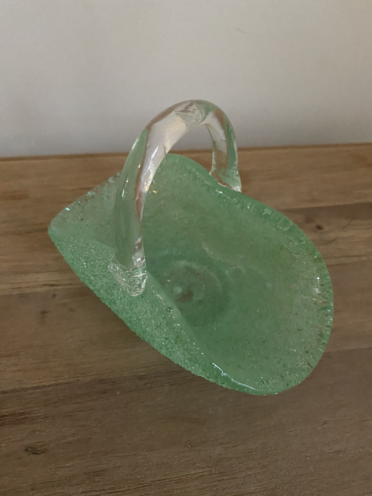 Glass Overshot Basket Mint Green Teal With Clear Handle MCM