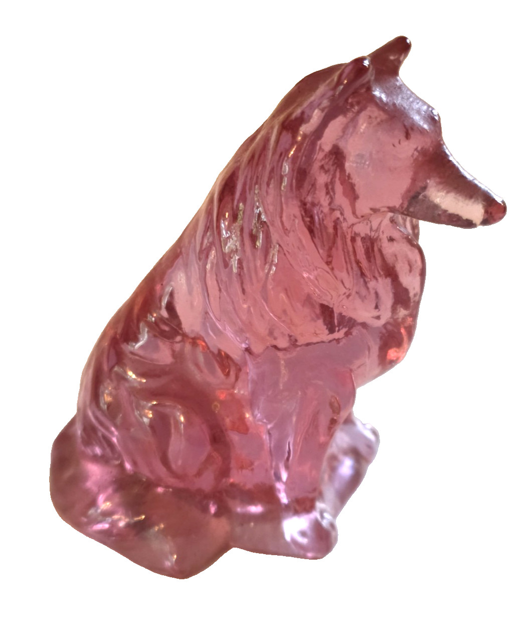 Mosser Medium PINK Glass Collie Dog Figurine 3 3/8″ Transparent Sitting VGC
