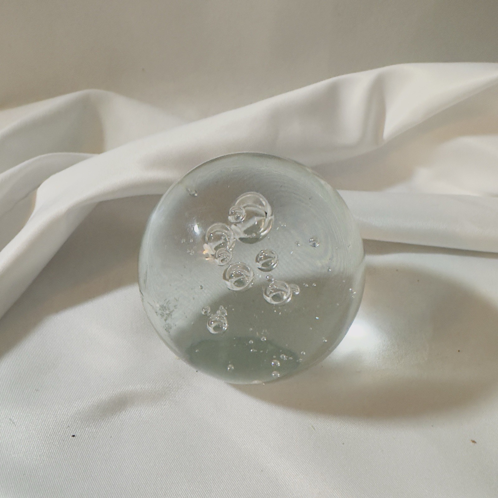 Hand Blown Round Clear Glass Controlled Bubble Paperweight 2.5″ Dome Flat Bottom