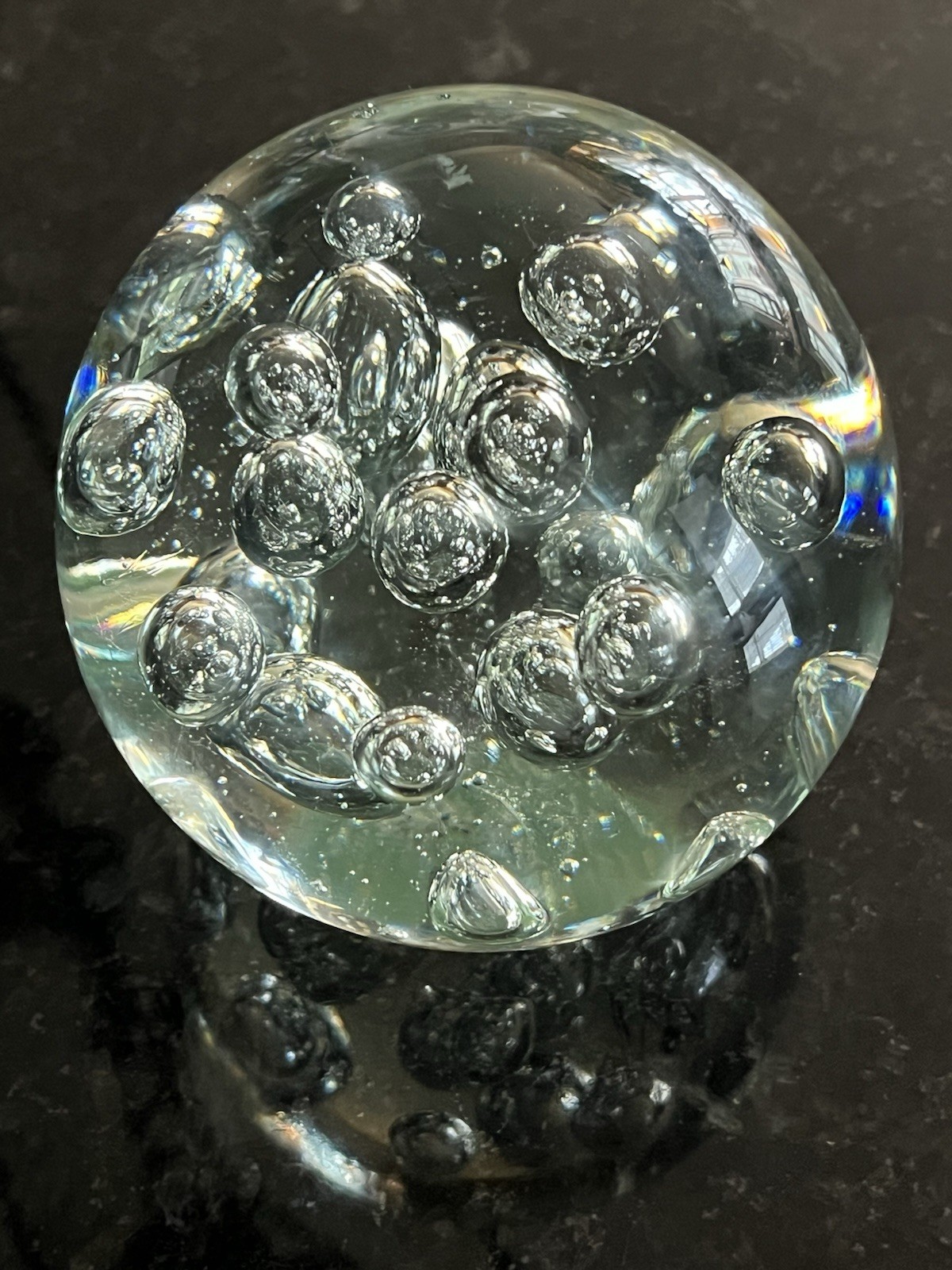 Controlled Bubble Paperweight Blown Glass Clear Sphere 4 in. 3.4 Lbs MCM VTG