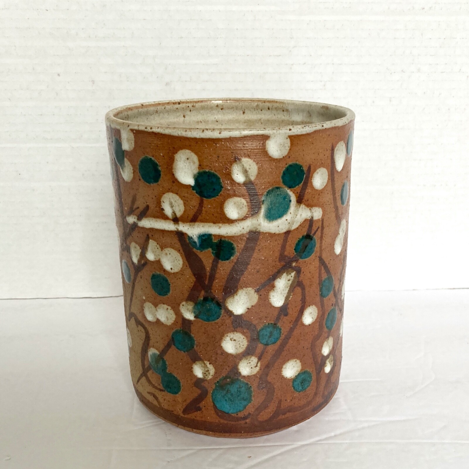 Studio Pottery Piece Signed Hoegger Art Vase Polka Dot Mid Century Modern