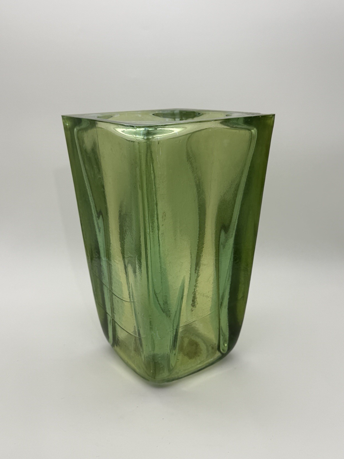 Vtg. MCM Vidrios Miguel Handmade Recycled Emerald Green Glass Vase Planter Spain