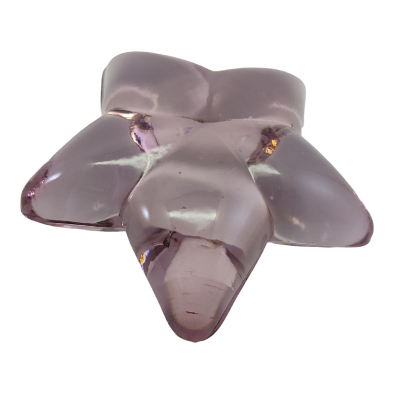 Art Glass Purple Amethyst Star Shaped Paperweight Rounded Top Polished Bottom