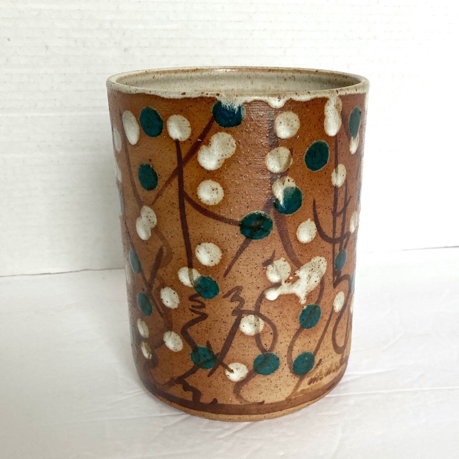 Studio Pottery Piece Signed Hoegger Art Vase Polka Dot Mid Century Modern