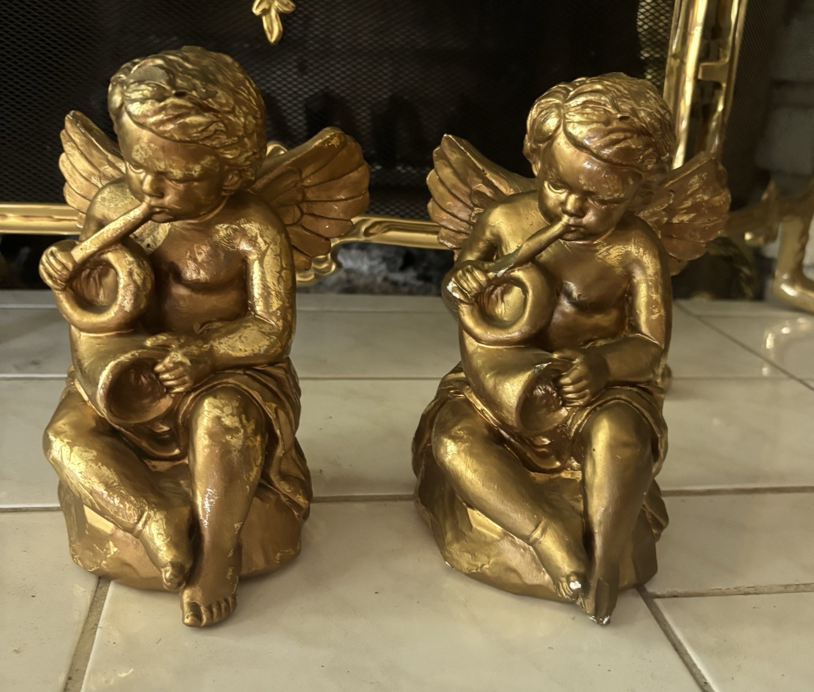 Vintage Cherub Gold Regency Ceramic Angel Candle Holders Putti Rococo Cupids