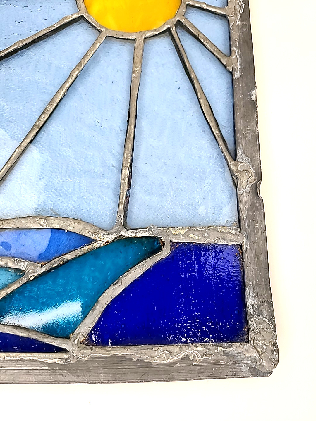 Handmade Stained Glass Suncatcher sunrise over water Decorative 11″x9″