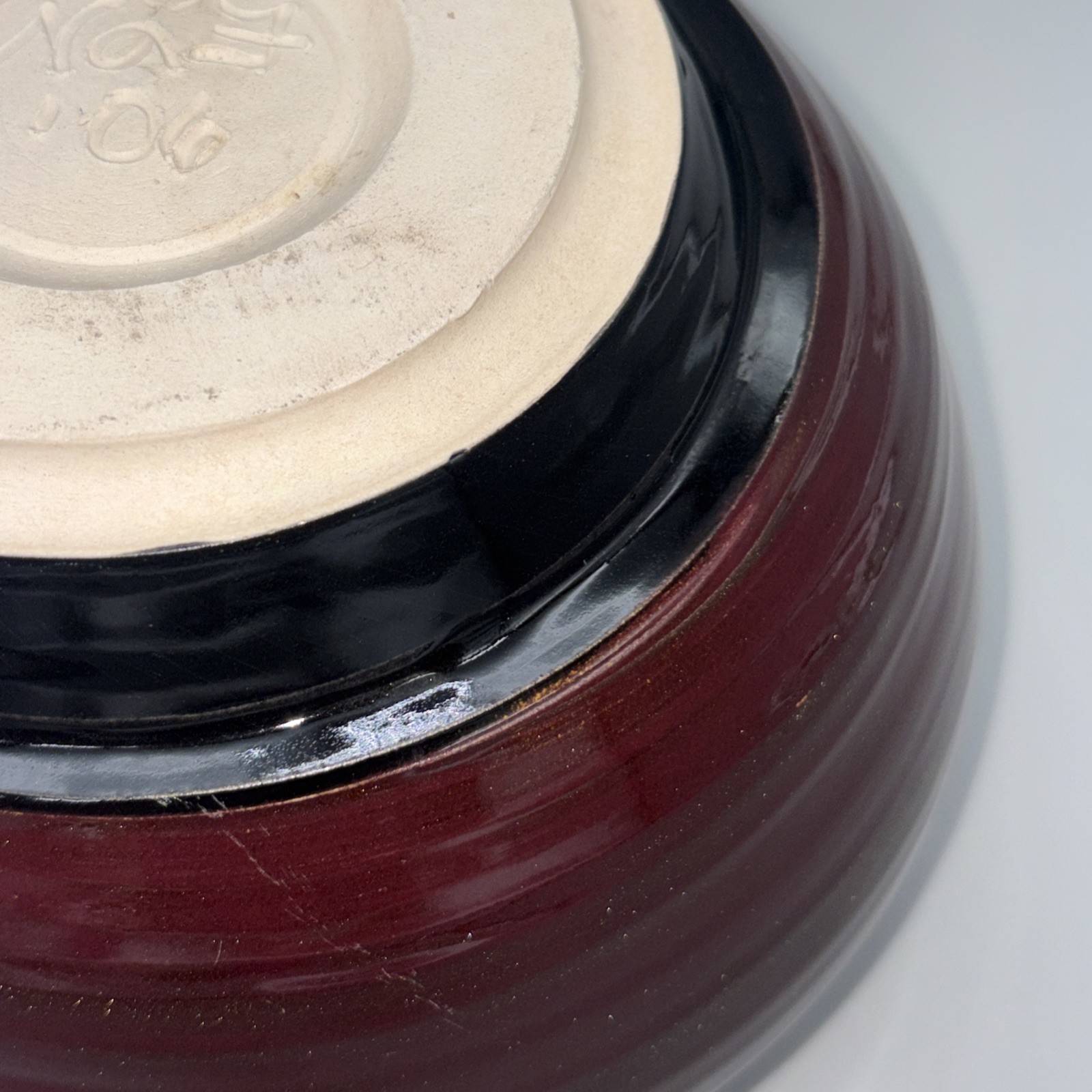 Signed Studio Art Pottery Squat Vase 2006 Maroon Gold Glitter Glaze 7″