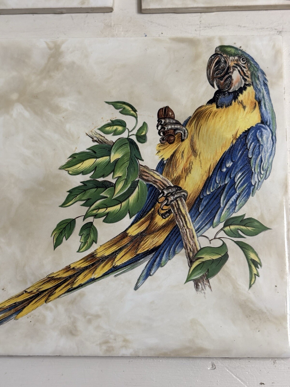 Vintage Set Of 3 Hand Painted Birds Ceramic Tiles Multicolored 6”