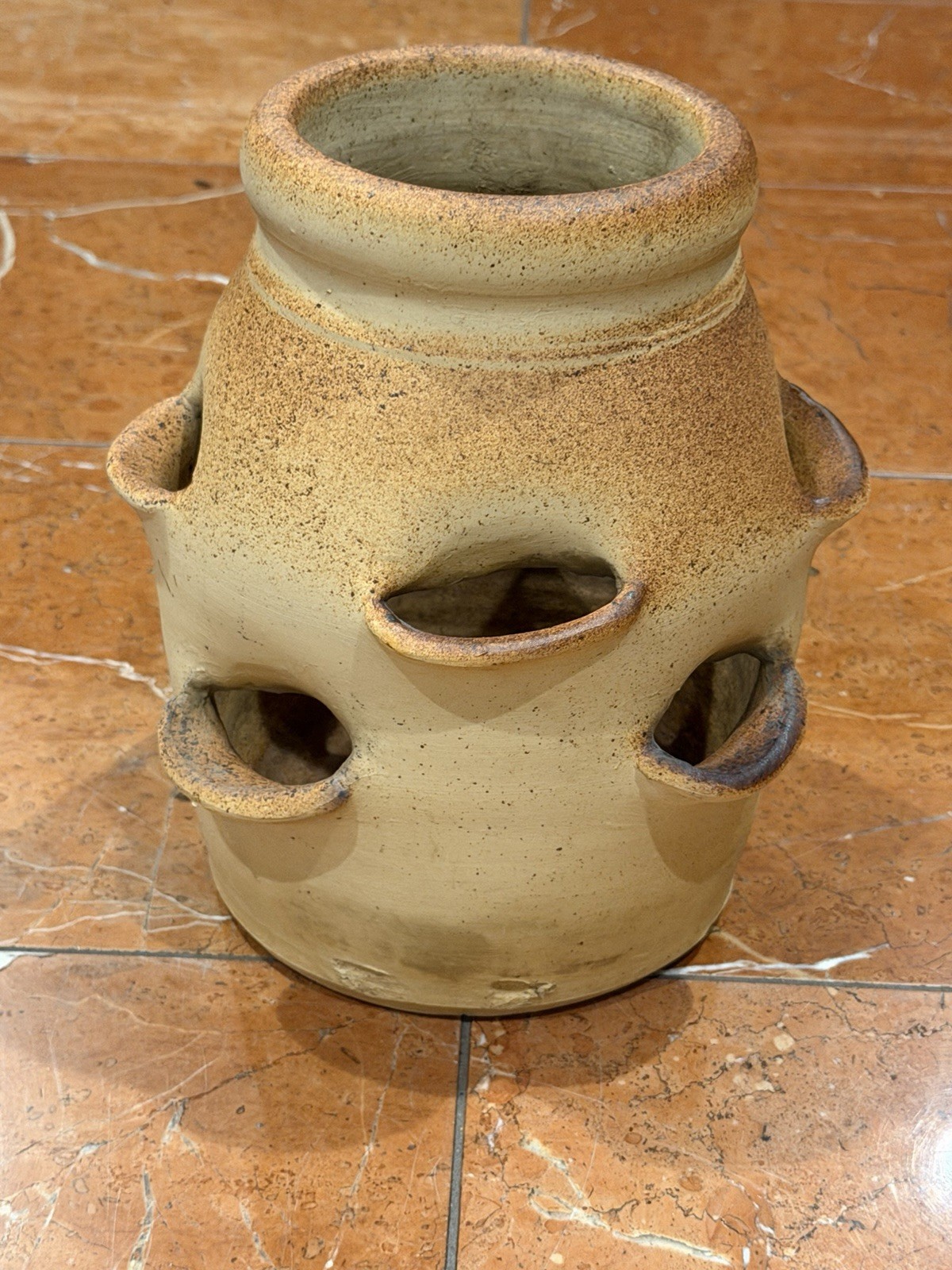 TERRA COTTA POTTERY VINTAGE STRAWBERRY SUCCULENT PLANTER 8 HOLES 8.5″ TALL EUC